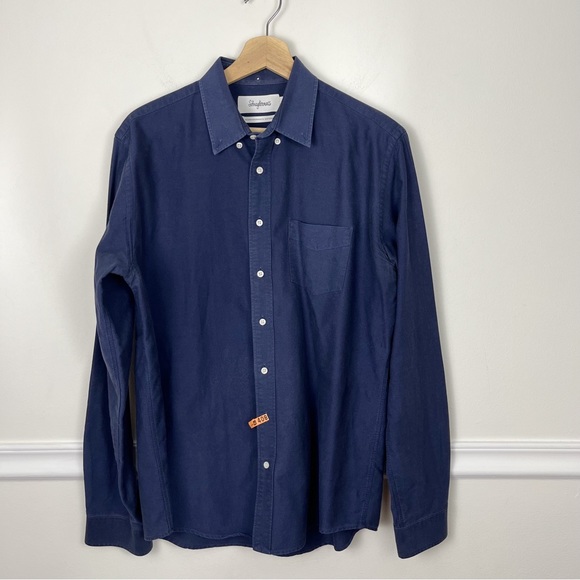 SCHNAYDERMAN'S OXFORD 100% Cotton Dark Blue Collared Shirt 39-40 15.5 Large - Picture 1 of 12